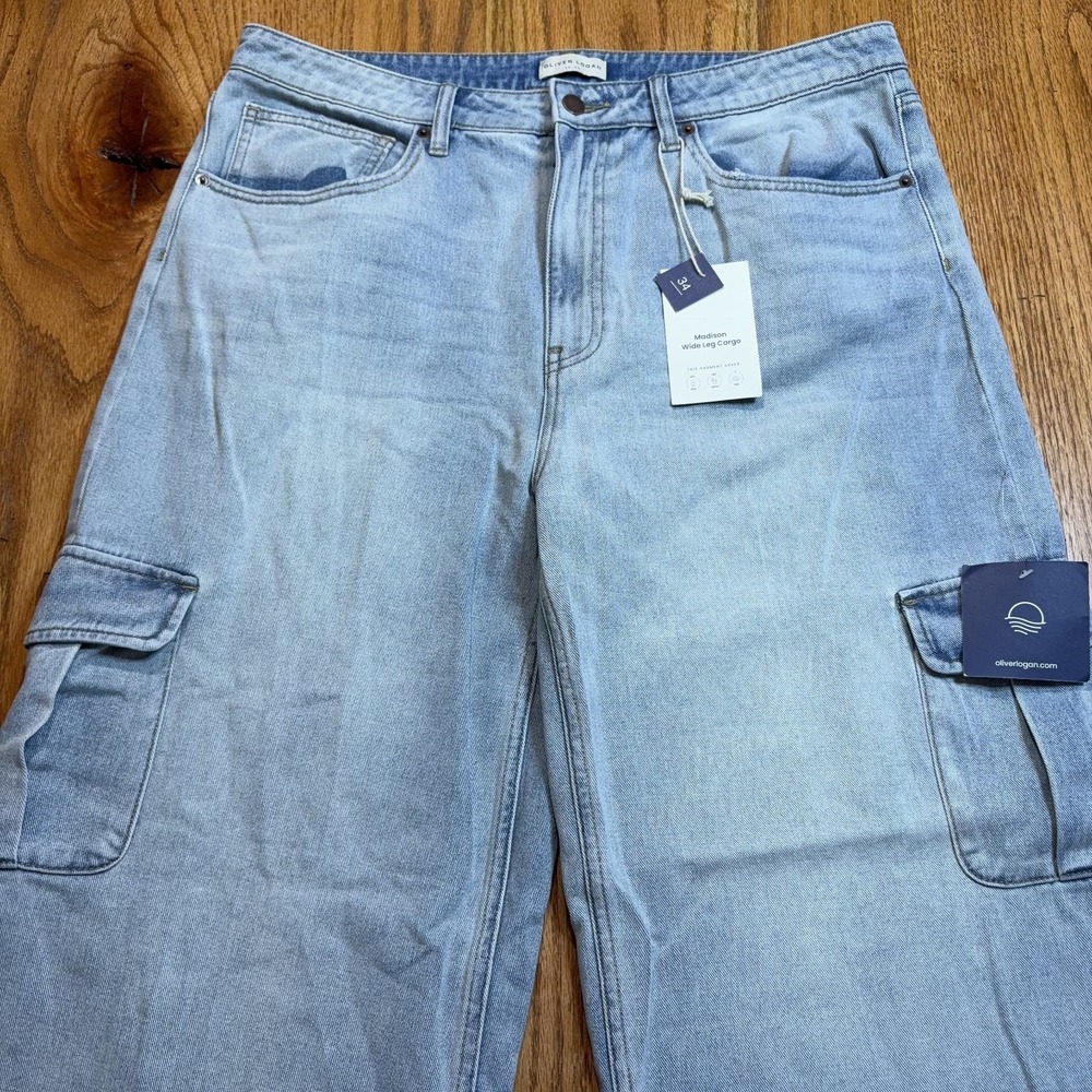 NWT Oliver Logan Women's Jeans 34 (36X29) Madison Wide Leg Baggy Cargo Boho - Picture 2 of 10